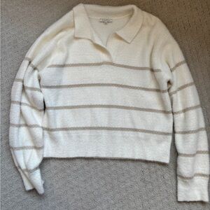 Z Supply Cream and Tan V-Neck Sweater